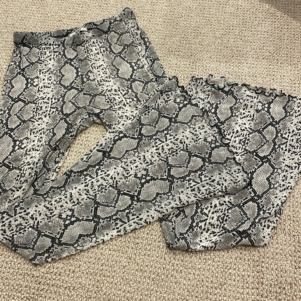 mesh reptile skin flare pants